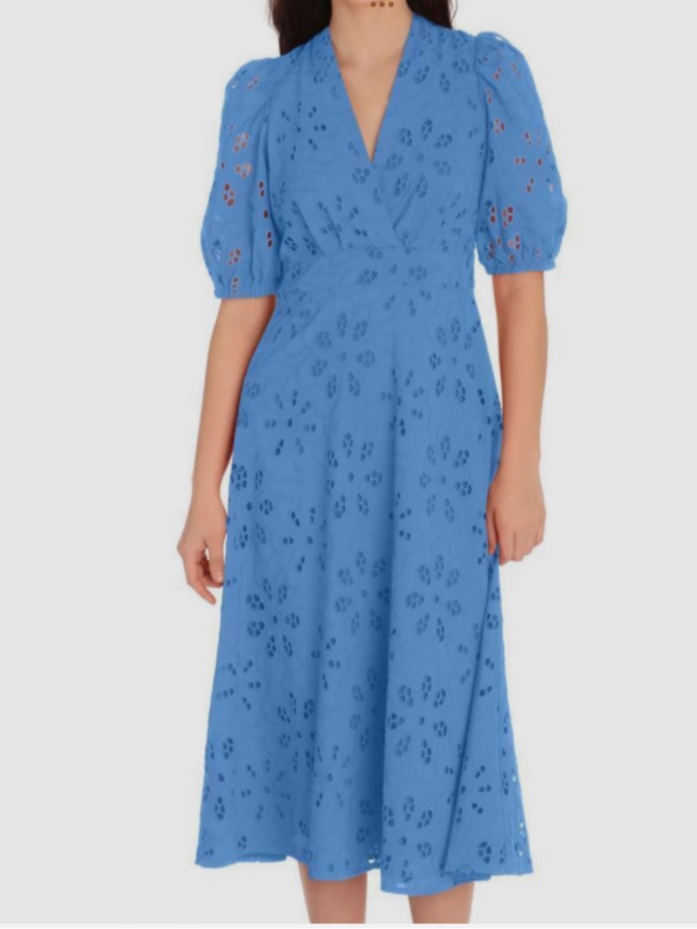 Maggy London Blue Eyelet Embroidered Midi cotton Dress SZ 8